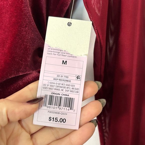 Burgundy Velvet Mesh Top Sheer Long Sleeve Y2K 2000s Goth Fairy Grunge NWT Med - Picture 6 of 9